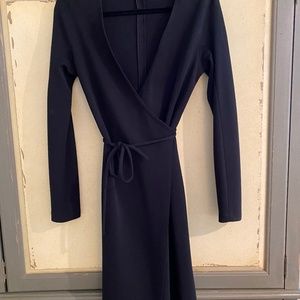Vintage Donna Karan Signature Black Wool Jersey Wrap Dress Size 8